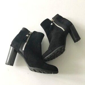 Adrienne Vittadini Black Suede 4" Heeled Ankle Boots Womens Size 6 Side‎ Zippers